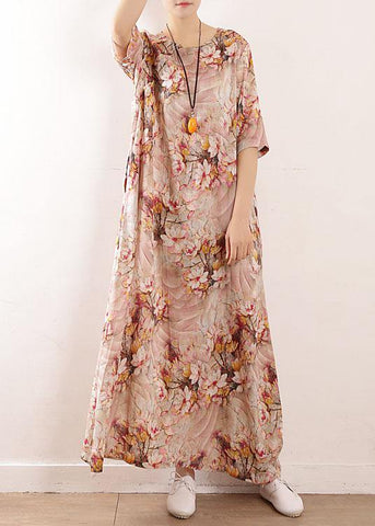 Chic Pink Print Oriental Summer Maxi Dress
