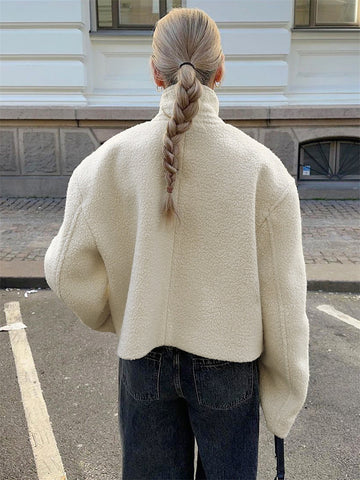 Tossy Weiß Lose Rollkragen Outwear Winter Patchwork Frauen Mode Langarm Strickjacke Hohe Taille Damen Solide Mantel Outfit Neue