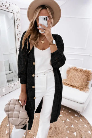 elegant black hollow out knit cardigan