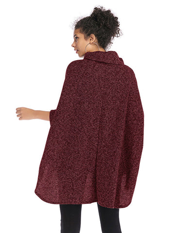 Casual Loose Half Sleeves Solid Color High-Neck Sweater Tops