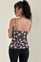Mesh Rose Print Split Cami Top