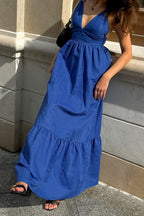 Klein Blue V-Neck Spaghetti Strap Maxi Dress