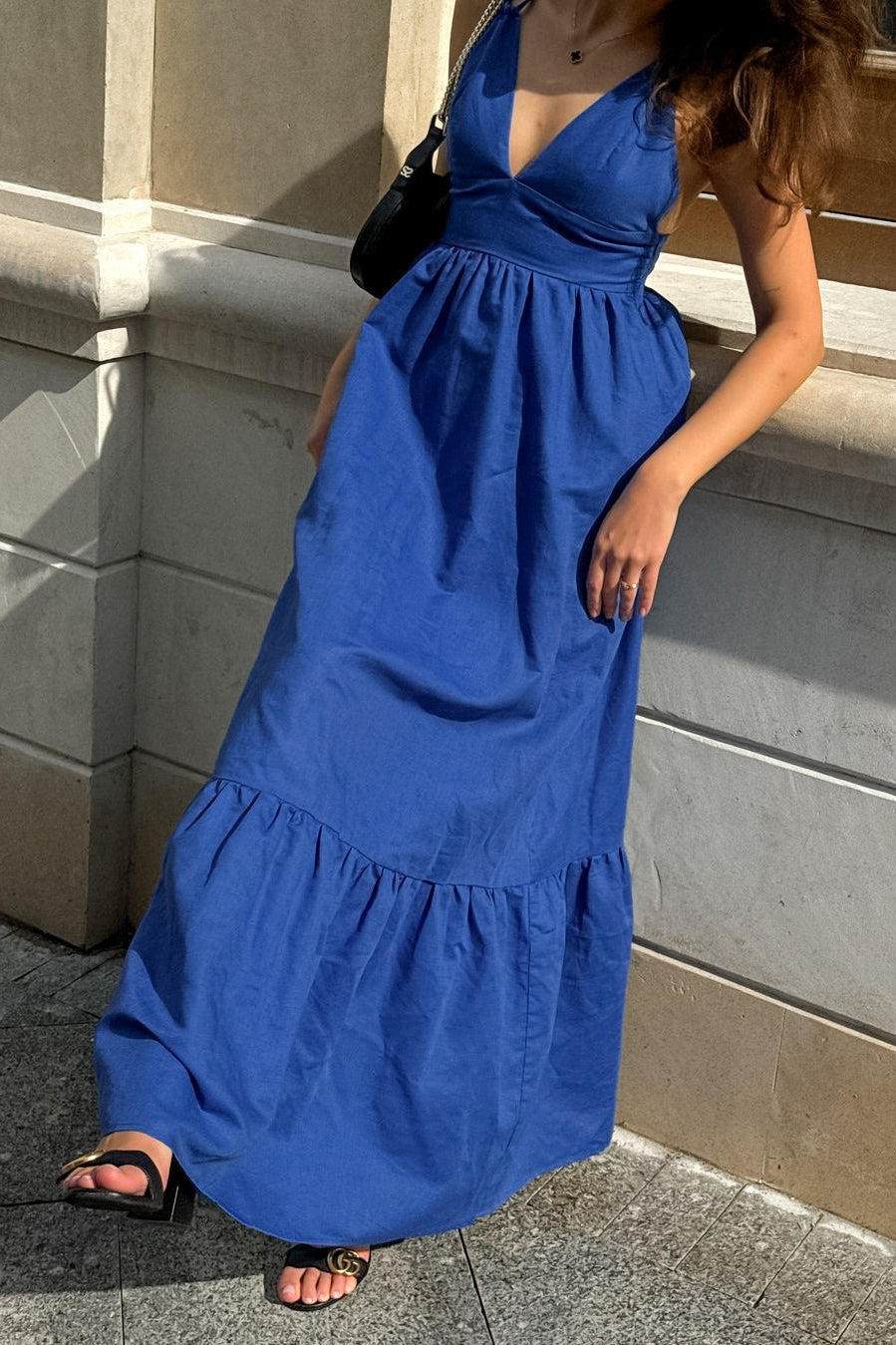Klein Blue V-Neck Spaghetti Strap Maxi Dress