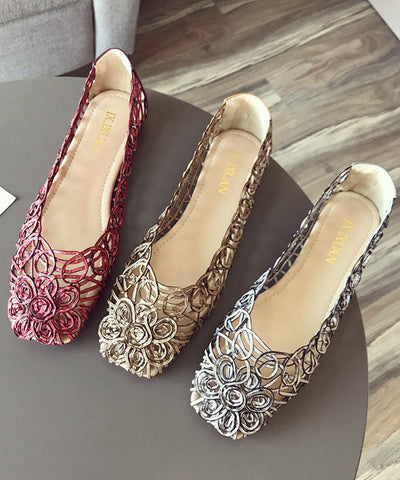 Mulberry Hollow Out Walking Sandals Faux Leather Art Splicing