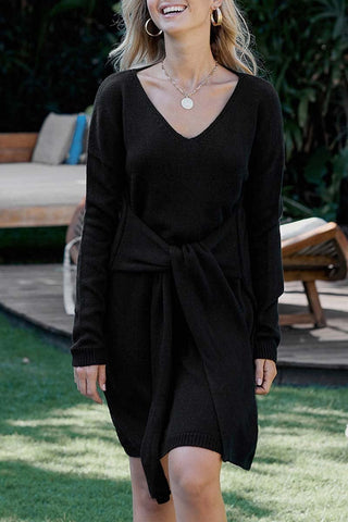 Suéter casual Chicindress con medio cinturón 