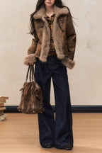 Brown Faux Fur Trim Wool Blend Coat