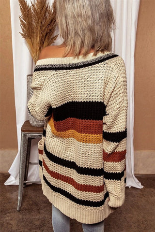Chicindress Langärmliger, lockerer Cardigan-Pullover mit V-Ausschnitt 