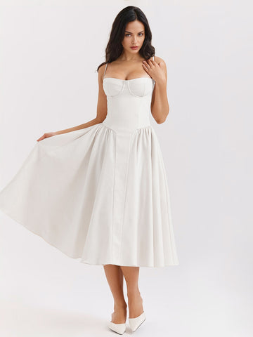 Vestido de corsé con tirantes finos y espalda descubierta para fiesta de cumpleaños y brunch. 