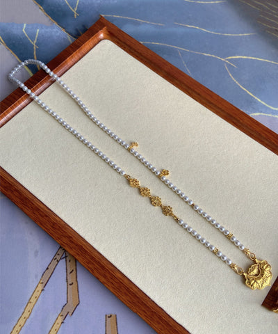 Collar con colgante de perlas de aleación de plata de ley blanca para mujer 
