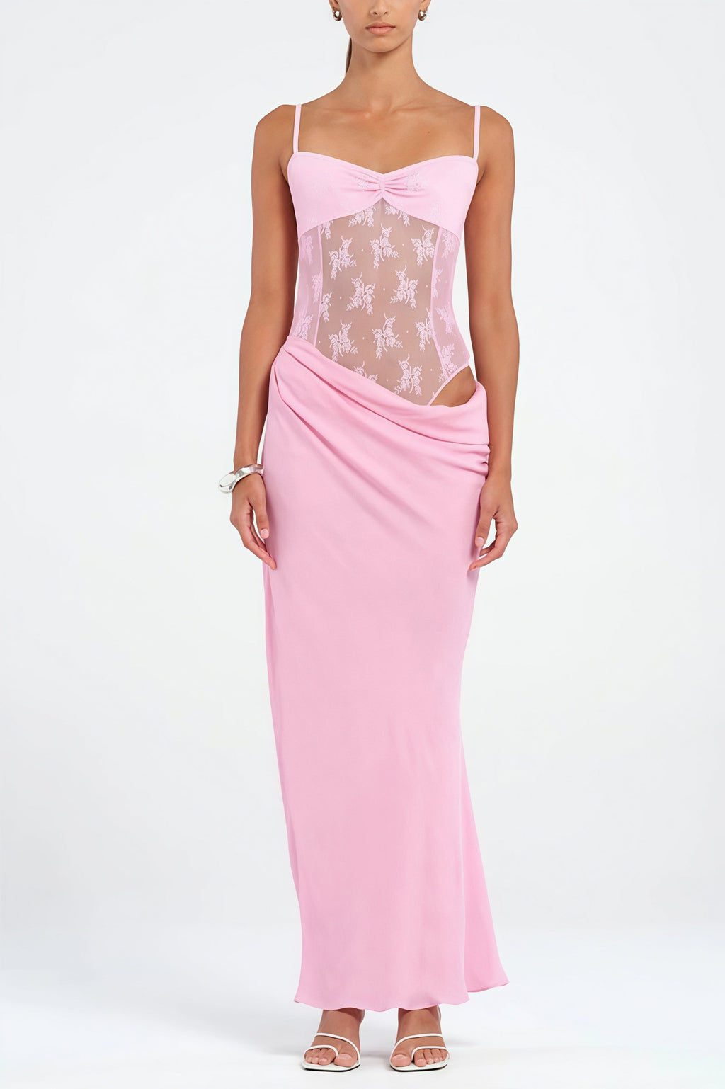 Solid Lace Splice Bodycon Maxi Dress