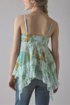 Retro Floral Chiffon Ruffled Cami Top