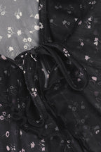 French Vintage Floral Bow Tie Tulle Cardigan Blouse