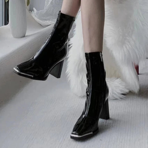 Botines sexis con punta cuadrada para mujer, zapatos de tacón alto gruesos, zapatos de invierno de moda 2024, botas Chelsea de diseñador, nuevos zapatos de mujer 