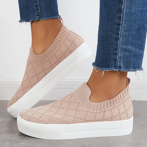Mocasines de plataforma de punto elástico sin cordones, zapatos transpirables para caminar 