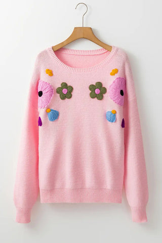 charming pink knitted floral sweater
