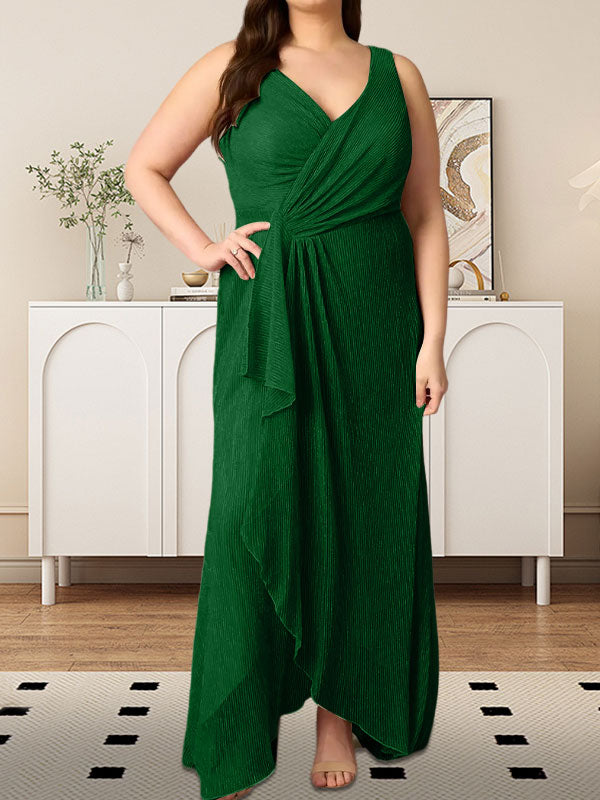 A-Linien-Kleid mit V-Ausschnitt, Raffungen und metallisch schimmerndem Netzstoff