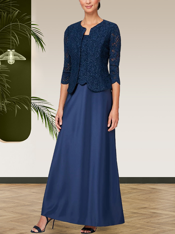 Glitzerndes Spitzen- und Satin-Rockjackenkleid mit offener Jacke