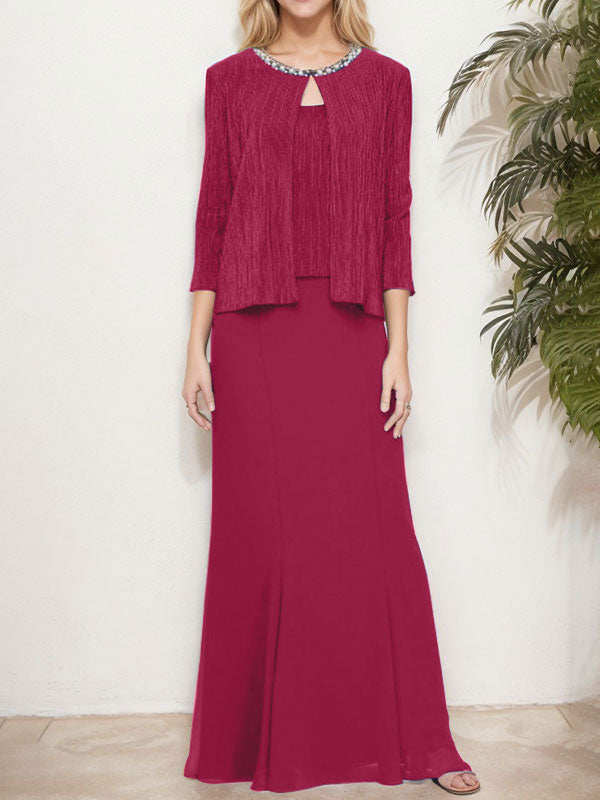 Vestido de dos piezas con efecto metalizado y chaqueta
