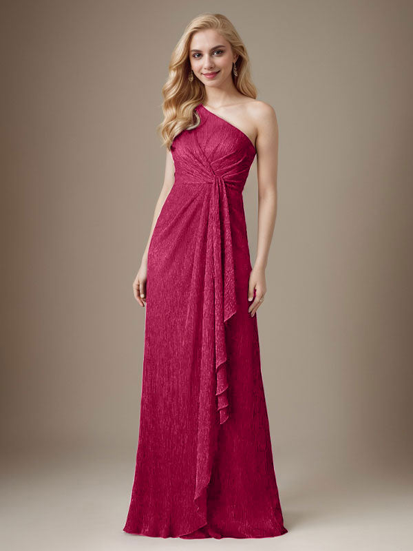 Rubinrotes Etuikleid mit One-Shoulder-Schulter und Metallic-Mesh-Optik, Brautmutterkleid