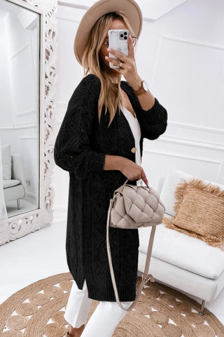 elegant black hollow out knit cardigan