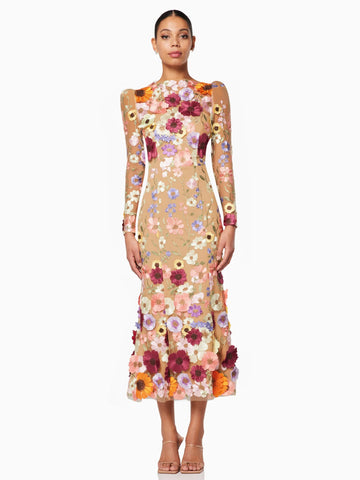 Applique Party Dress Jewel Neck Long Sleeves Party Prom Maxi Dresses