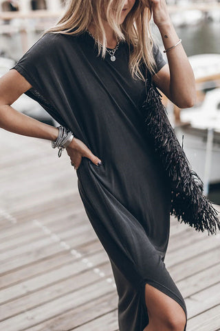 Simple and Effortless Open Sleeve Slit Oversized T-shirt Midi Dress