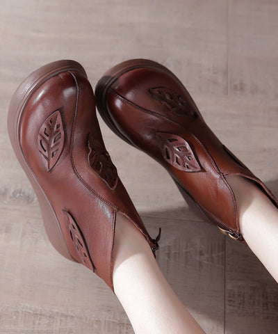 Botines de cuña hechos a mano en piel de vacuno marrón 