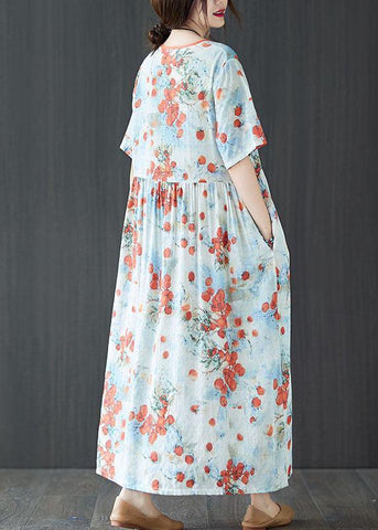 Comfy Orange Print V Neck Summer Short Sleeve Dresses