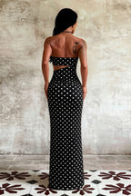 Printed Strapless Cut Out Bodycon Maxi Dress