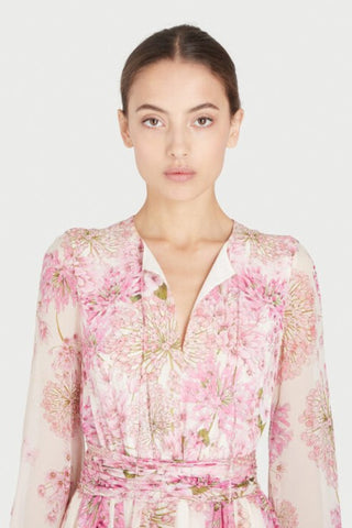 Floral Print Round Neck Puff Sleeve Maxi Dress