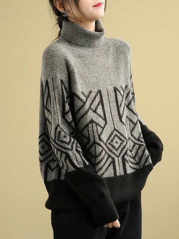 Original Print High-Neck Knitting Sweater