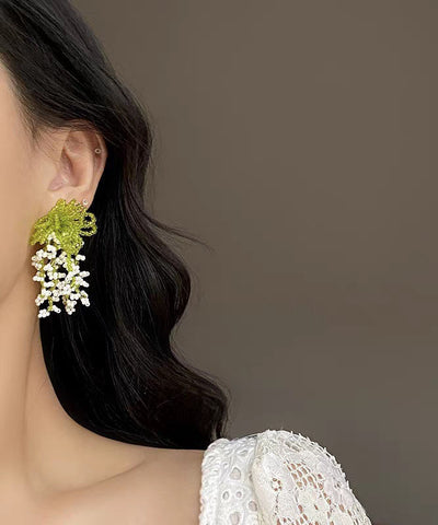 Chic Colorblock Beading Floral Tassel Drop Earrings