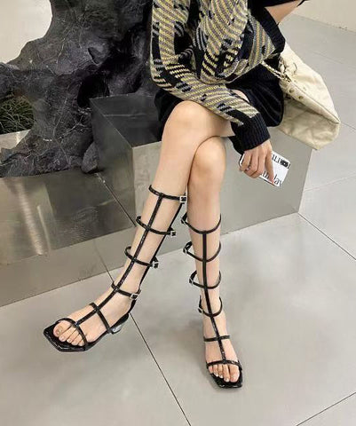 Fashion Rose Hollow Out Chunky Heel Roman Cool Boots Open Toe
