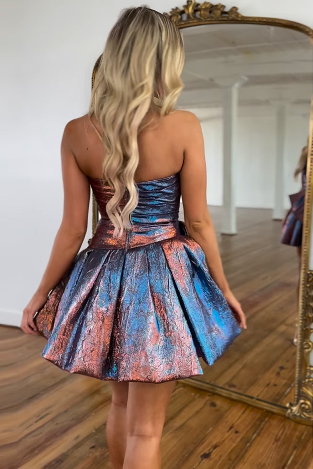 Purple A-Line Ruched Short Homecoming Dress with Bow