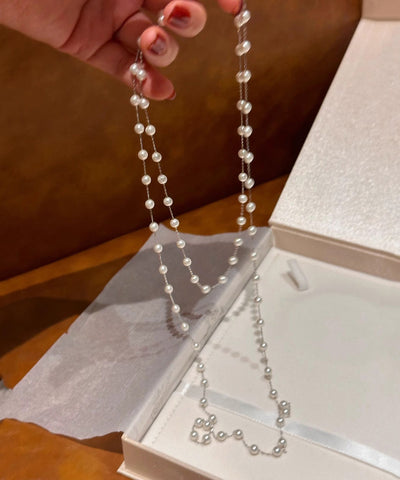 Collar único de cuentas de seda con cristales de perla y plata de ley 