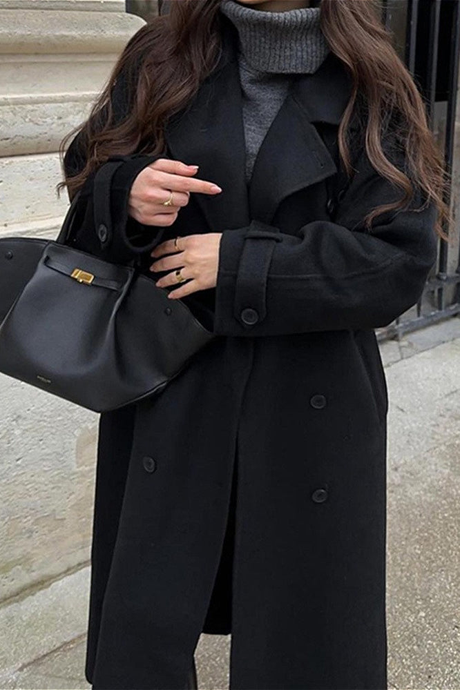 Solid Color Longline Elegant Long Sleeve  Overcoat