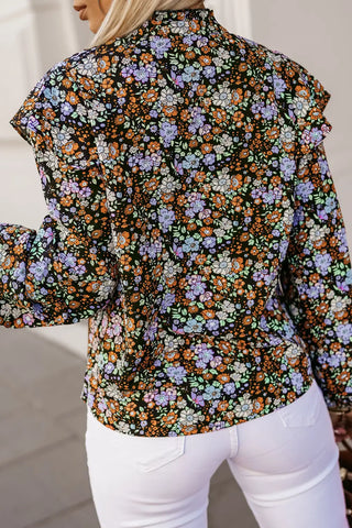 elegant floral print ruffled blouse