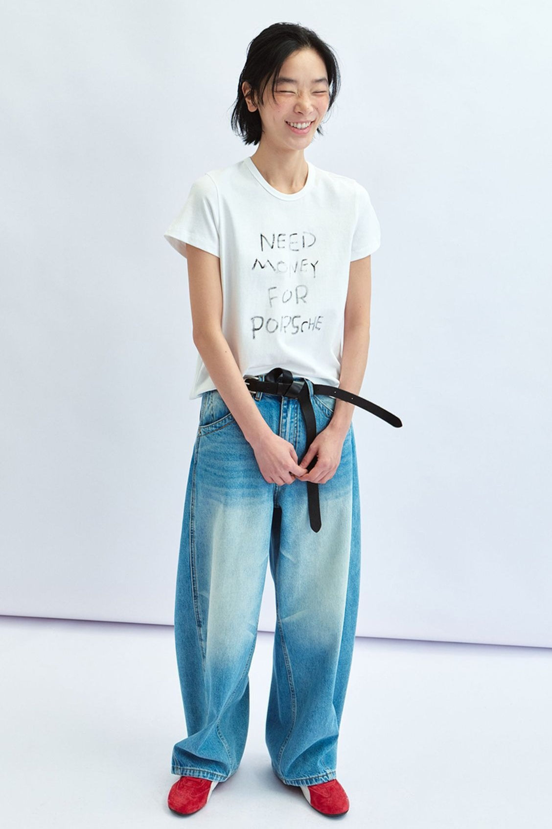 Letter Print Crew Neck Fitted T‑shirt