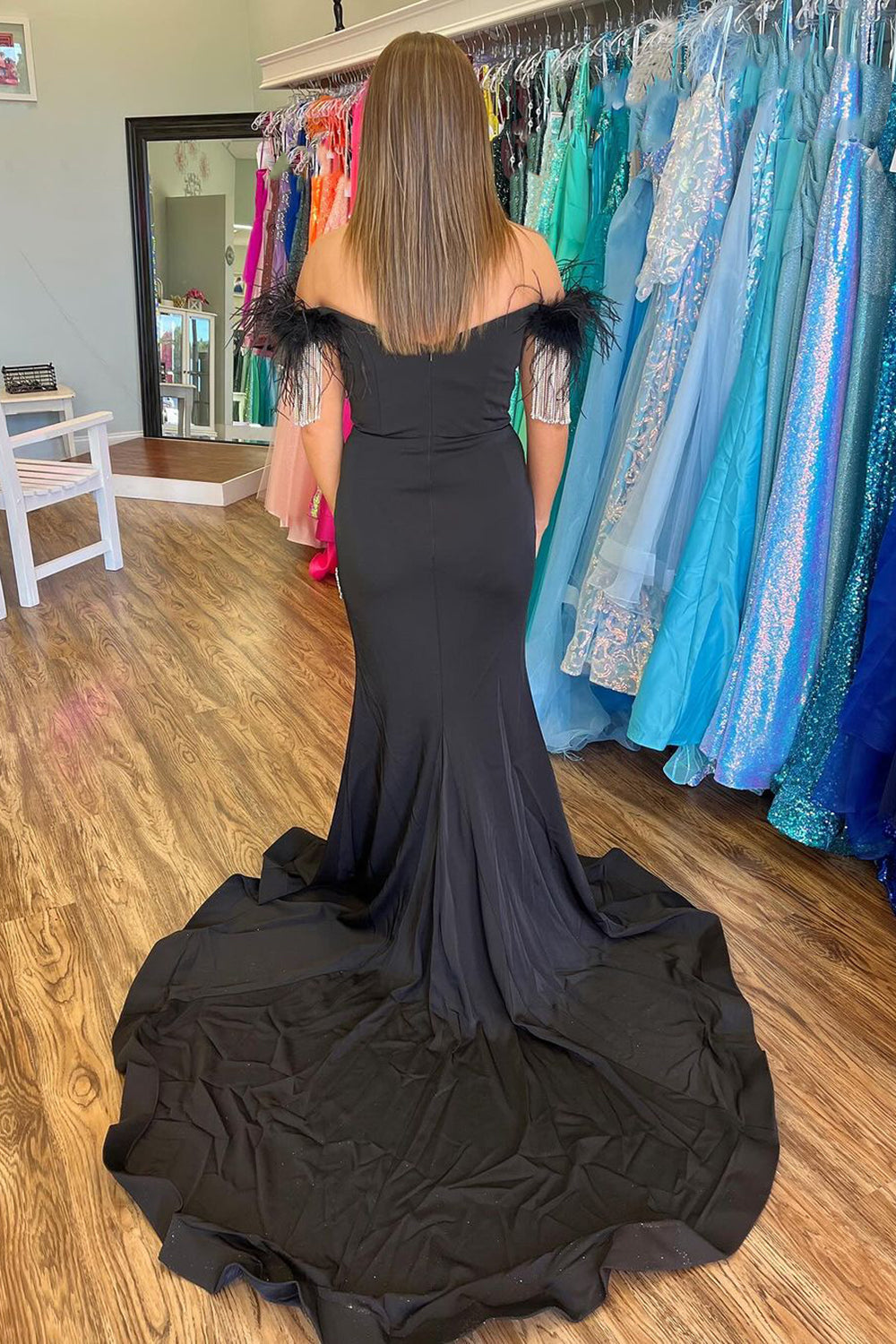 Off the Shoulder Mermaid Satin Long Prom Dress with Sequins