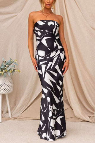 Meridress Geometric Printed Tube Top Maxi Party Dress