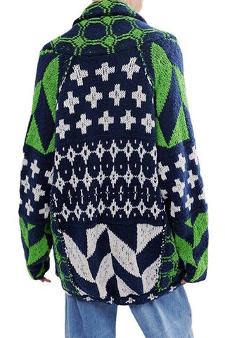 Suéter tipo cárdigan con estampado geométrico y dobladillo con cordón ajustable de Meridress