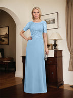 A-Linien-Kleid aus Chiffon mit Pailletten und Rundhalsausschnitt, bodenlang, für die Mutter der Braut