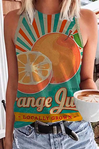 Camiseta sin mangas con estampado gráfico y cuello redondo de Meridress