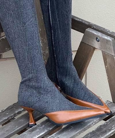 Edle Jeansstiefel mit hohem Absatz und spitzer Zehenpartie in Blau 