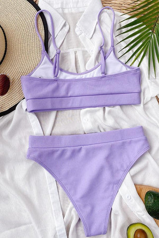 Tankini morado con cuello en U bohemio de moda 