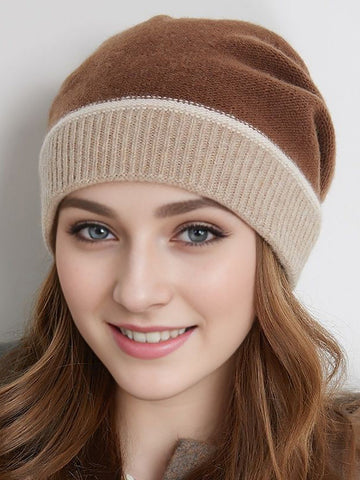 Damen Winter Warm Colorblock Kaschmir Strickmütze 