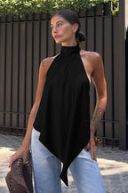 Loose Wavy Irregular Hem Backless Halter Top