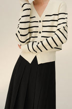 Knit Striped V Neck Colorblock Cardigan