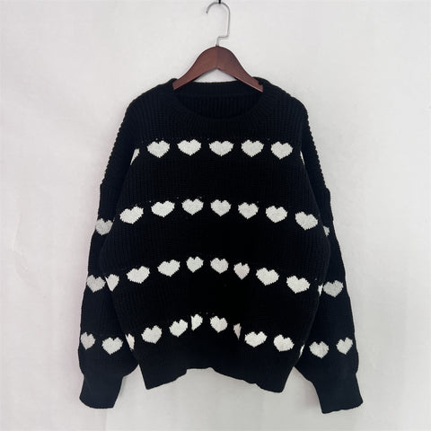 Suéter de punto con rayas de corazón rojo Lovey 