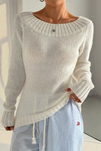 Solid Asymmetric Off-Shoulder Pullover Knit Top